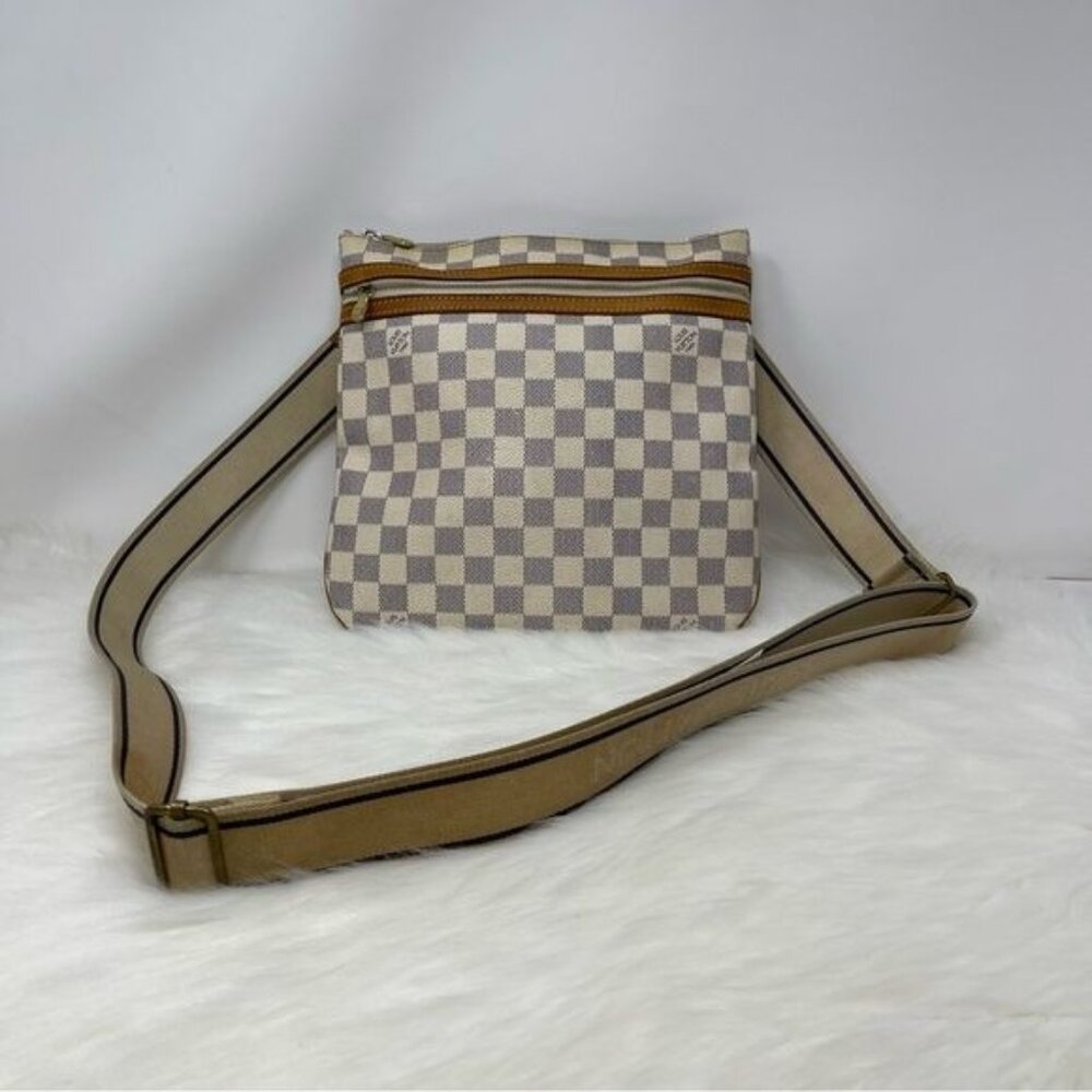 357 Pre Owned Auth Louis Vuitton Damier Azur Canvas Pochette Bosphore Bag MI1048